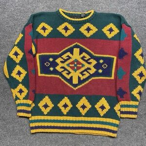 Pasta Sweater Womens S Multicolor Striped Aztec Southwestern Colorful Ramie Knit